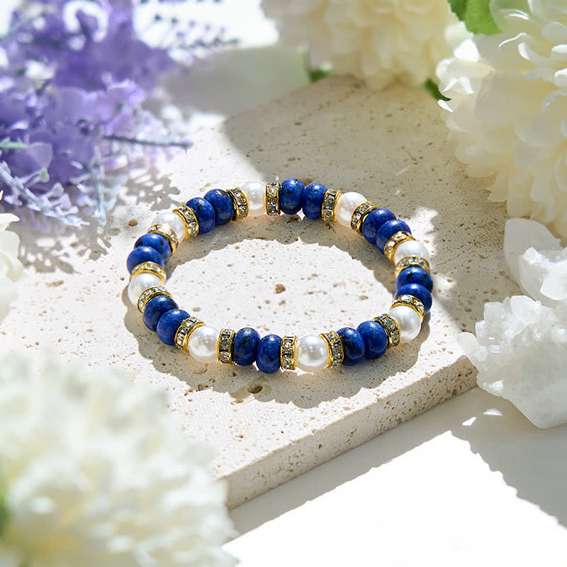 Evolvegem "Cerulean Bloom" Lapis Lazuli Pearl Bracelet