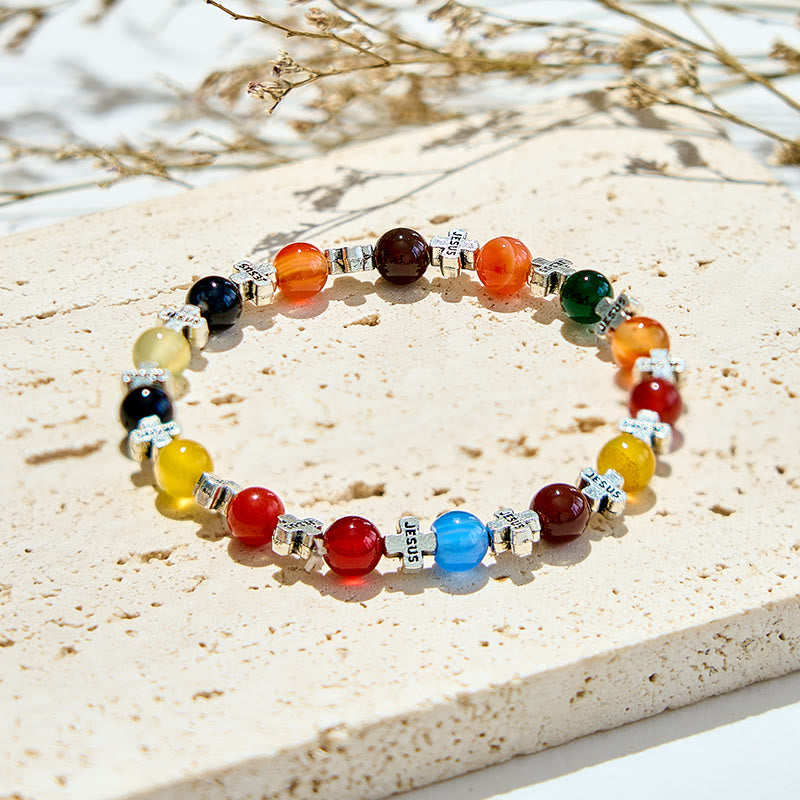 Evolvegem "Cruciform Devotion" Natural Agate Cross Bracelet