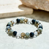 Evolvegem "Onyx Oasis" Clear Crystal Labradorite Obsidian Smoky Quartz Bracelet