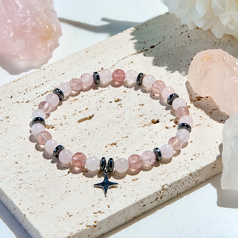 Evolvegem "Rosetta Starfall" Strawberry Quartz Rose Quartz Star Charm Bracelet