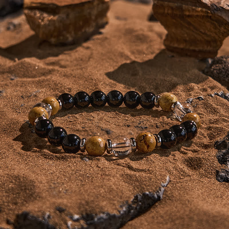 Evolvegem "Solaris Drift" Obsidian Clear Crystal Picture Jasper Bracelet