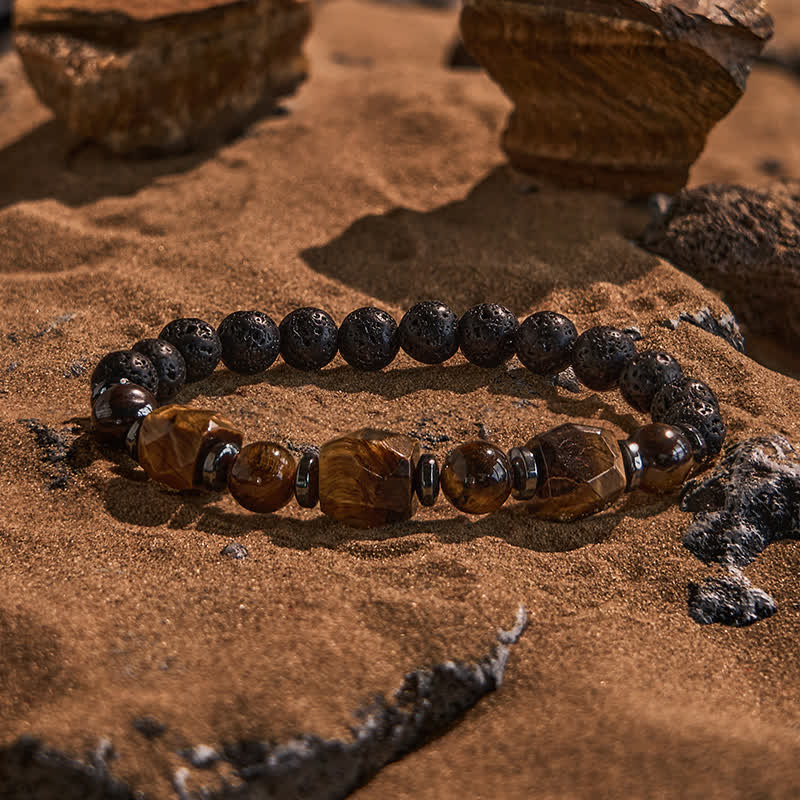 Evolvegem "Eclipse Core" Faceted Tiger Eye Lava Stone Bracelet