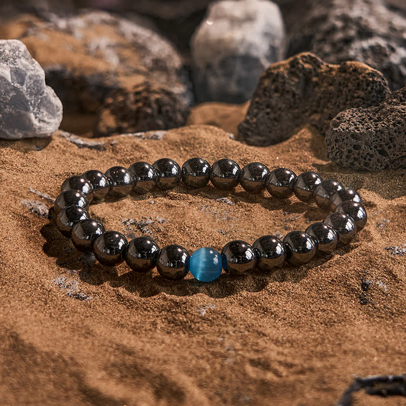 Evolvegem "Mystic Gaze" Blue Cat's Eye Stone Hematite Bracelet