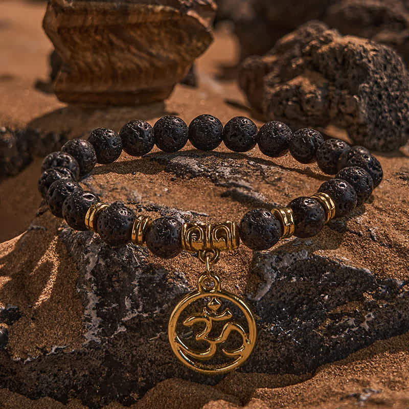 Evolvegem "LavaOmni" Natural Lava Stone OM Charm Bracelet