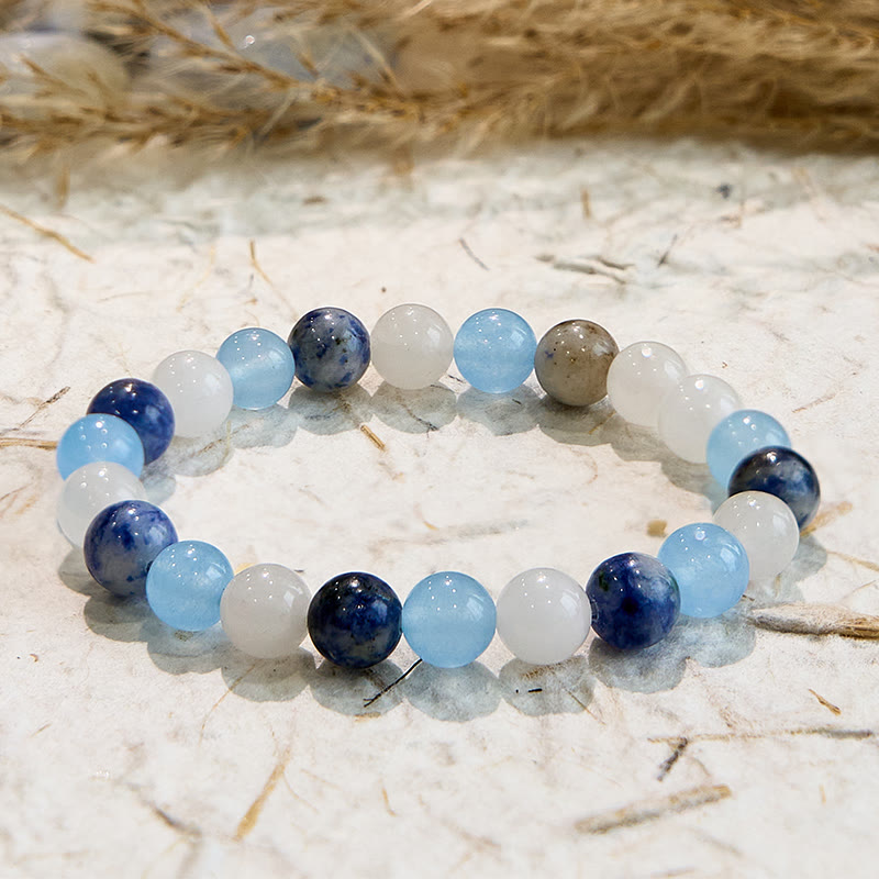 Evolvegem "Cerulean Unity" Aquamarine Sodalite White Jade Bracelet