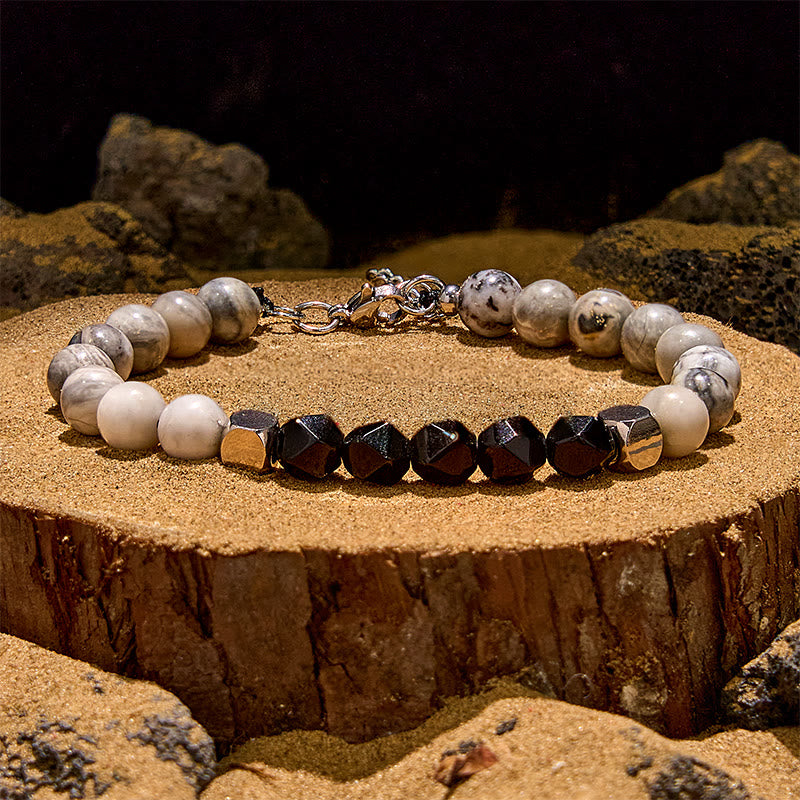 Evolvegem "Chronolite" Faceted Black Onyx Grey Jasper Bracelet