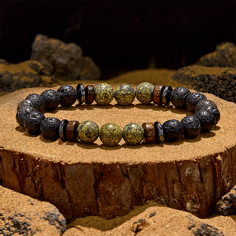 Evolvegem "Thalasso Syntax" Natural Serpentine Lava Stone Bracelet