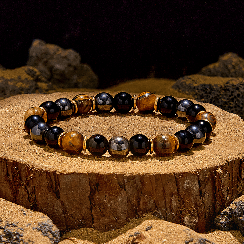 Evolvegem "Amber Gleam" Obsidian Tiger Eye Hematite Bracelet