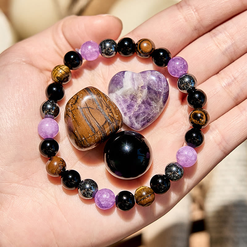 Evolvegem "Spiritual Balance" Amethyst Obsidian Tiger Eye Hematite Beaded Bracelet