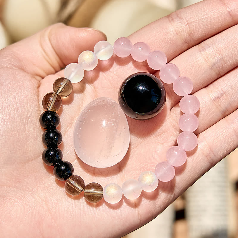 Evolvegem "Soulful Shield" Moonstone Obsidian Rose Quartz Beaded Bracelet