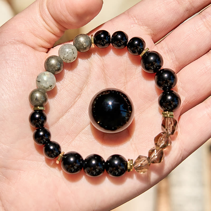 Evolvegem "Shadow Balance" Labradorite Obsidian Smoky Quartz Bracelet