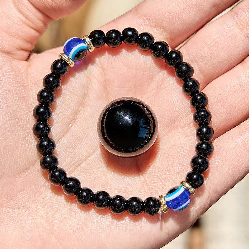 Evolvegem "Protective Aura" Natural Black Onyx Evil Eye Beaded Bracelet