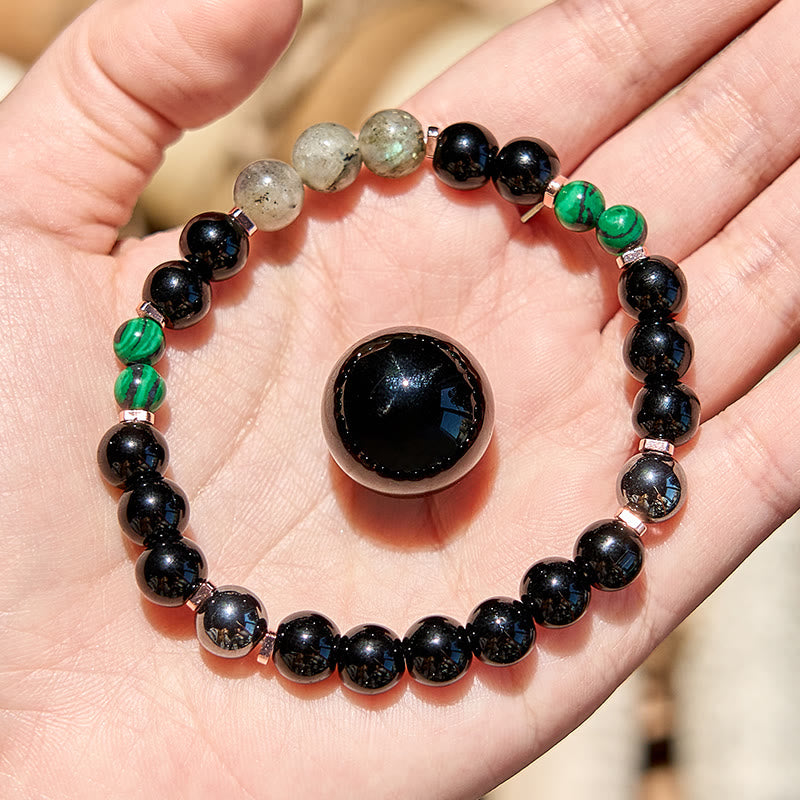 Evolvegem Black Onyx Hematite Labradorite Malachite Beaded Bracelet