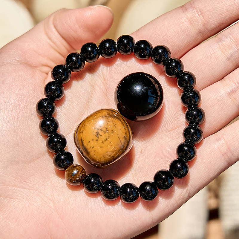 Evolvegem "Guardian Knight" Natural Obsidian Tiger Eye Beaded Bracelet