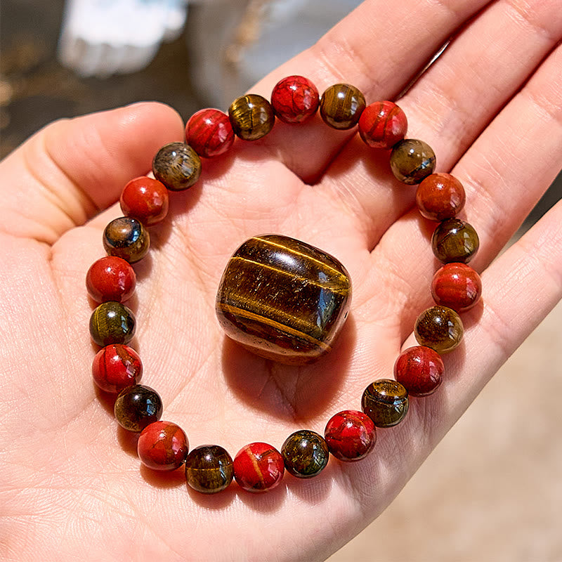 Evolvegem "Earth's Harmony Power" Tiger Eye Stone Red Jasper Bracelet