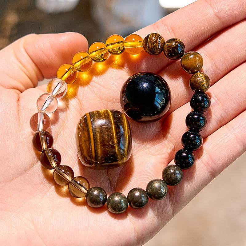 Evolvegem "Eclipse of Strength" Tiger Eye Citrine Smoky Quartz Bracelet