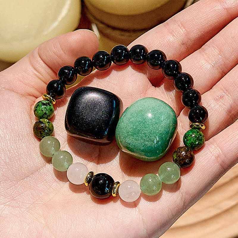 Evolvegem "Verdant Balance" Green Aventurine Obsidian Bracelet