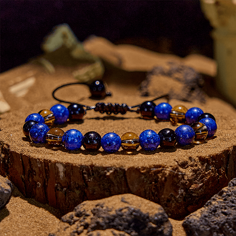 Evolvegem "Stellaris Nexus" Lapis Lazuli Obsidian Smoky Quartz Drawstring Bracelet