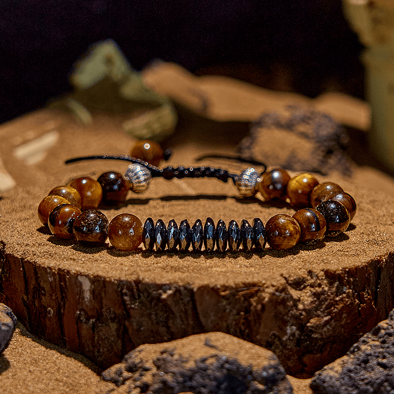 Evolvegem "Volcanic Circuit" Tiger Eye Geometric Hematite Bracelet
