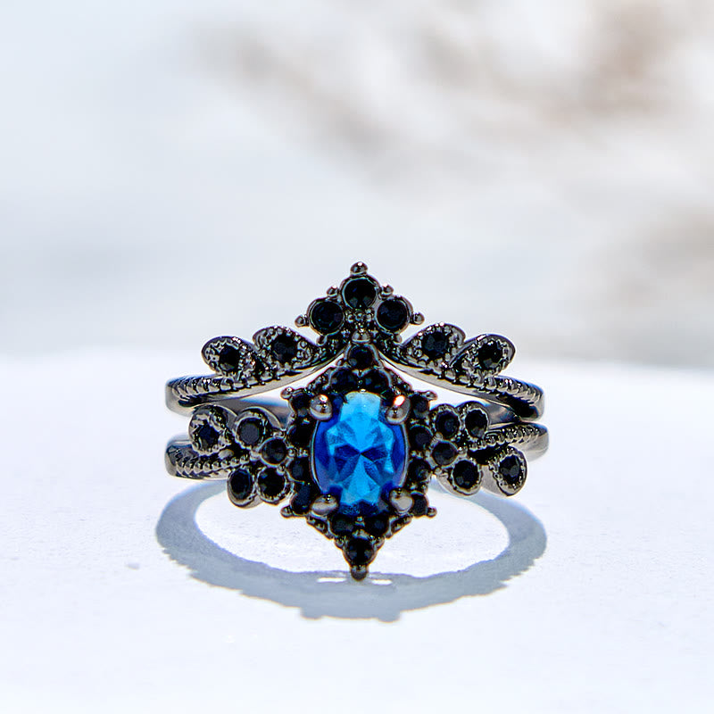 Evolvegem "Midnight Empress" 2Pcs Sapphire Ring Set