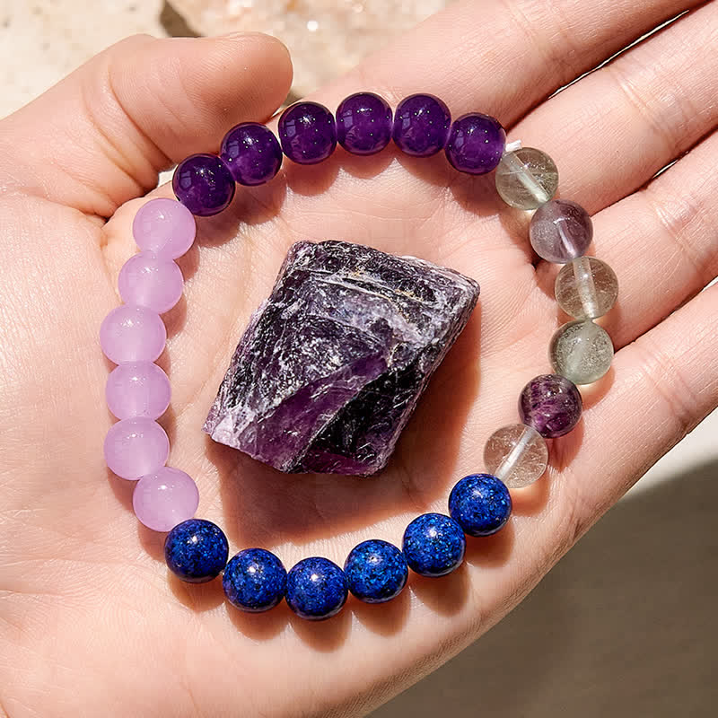 Evolvegem "Tranquil Waves" Amethyst Lepidolite Lapis Lazuli Fluorite Bracelet