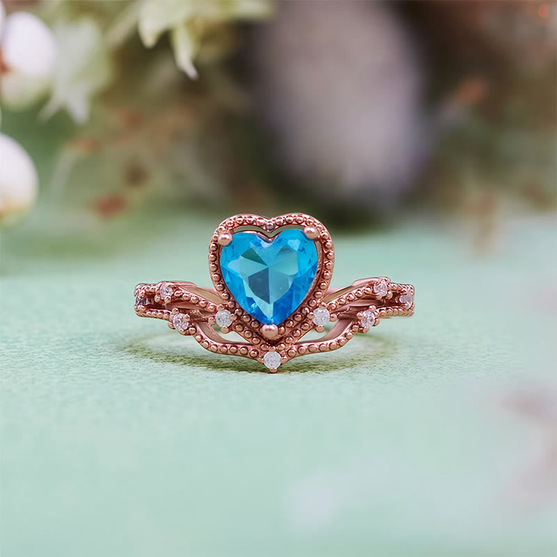 Evolvegem "Heart Azure" Blue Topaz Crown Shape Ring