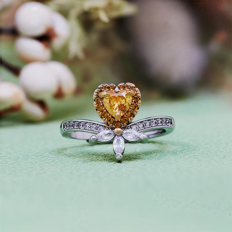 Evolvegem "Heart Glow" Citrine Crown White Zircon Ring