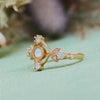 Evolvegem "Moonlit Oracle" Opal White Zircon Hollow Leaf Ring