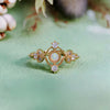 Evolvegem "Moonlit Oracle" Opal White Zircon Hollow Leaf Ring
