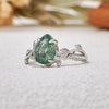 Evolvegem "Verdant Embrace" Teardrop Shaped Moss Agate Ring
