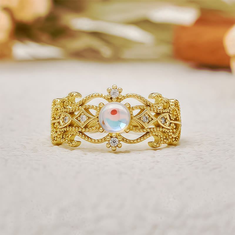 Evolvegem "Starlight Romance" Hollow Carved Moonstone Ring