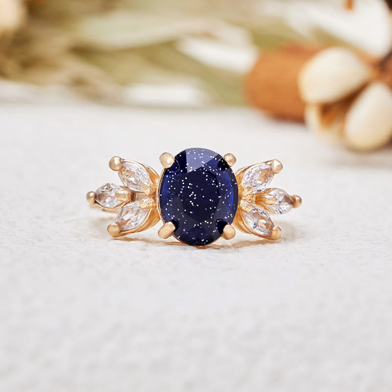 Evolvegem "Midnight Starlight" Oval Cut Blue Sandstone Zircon Ring