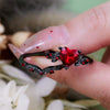 Evolvegem "Ruby Canopy Heart" 2Pcs Ruby Quartz Black Ring Set