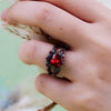 Evolvegem "Ruby Canopy Heart" 2Pcs Ruby Quartz Black Ring Set