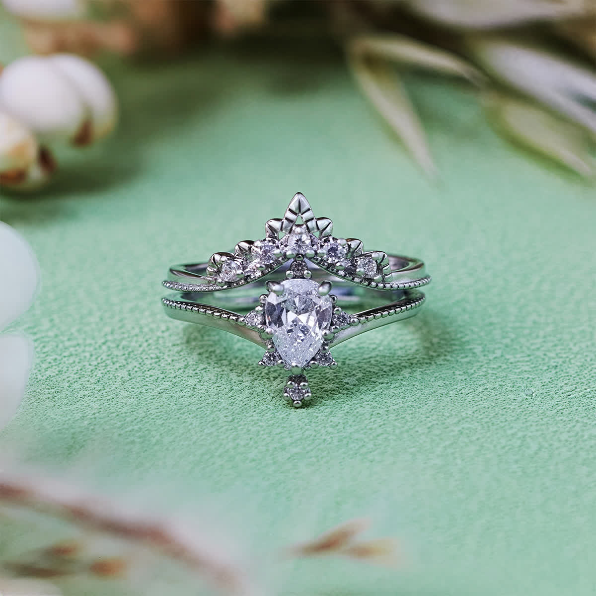 Evolvegem "Aurora Opalite" 2Pcs Opalite Simulated Zircon Crown Ring