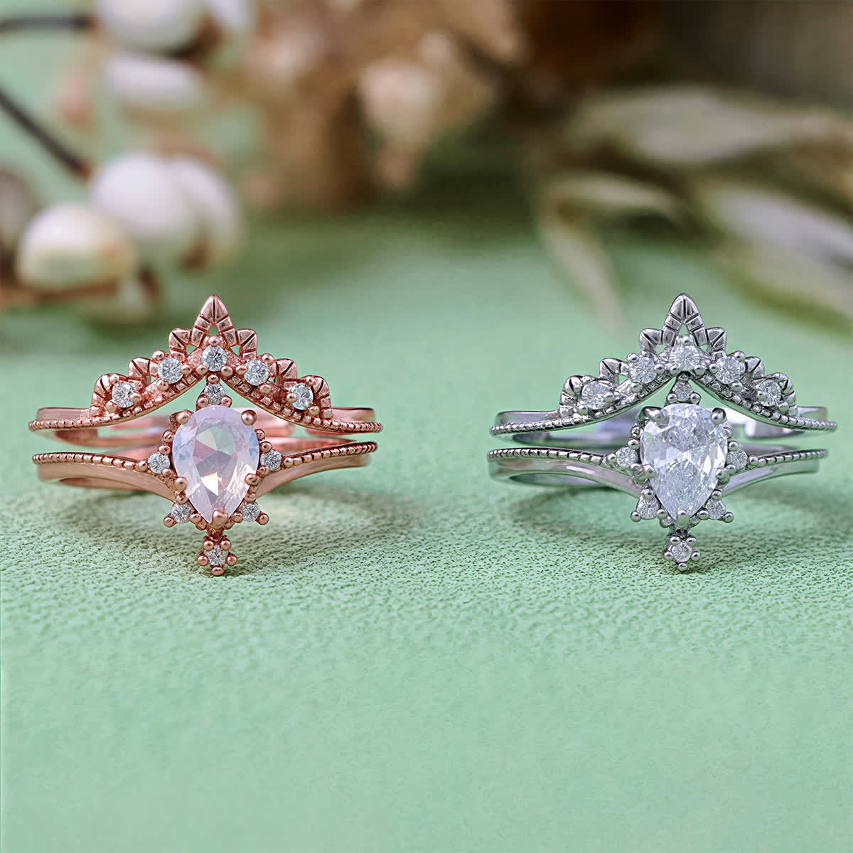 Evolvegem "Aurora Opalite" 2Pcs Opalite Simulated Zircon Crown Ring