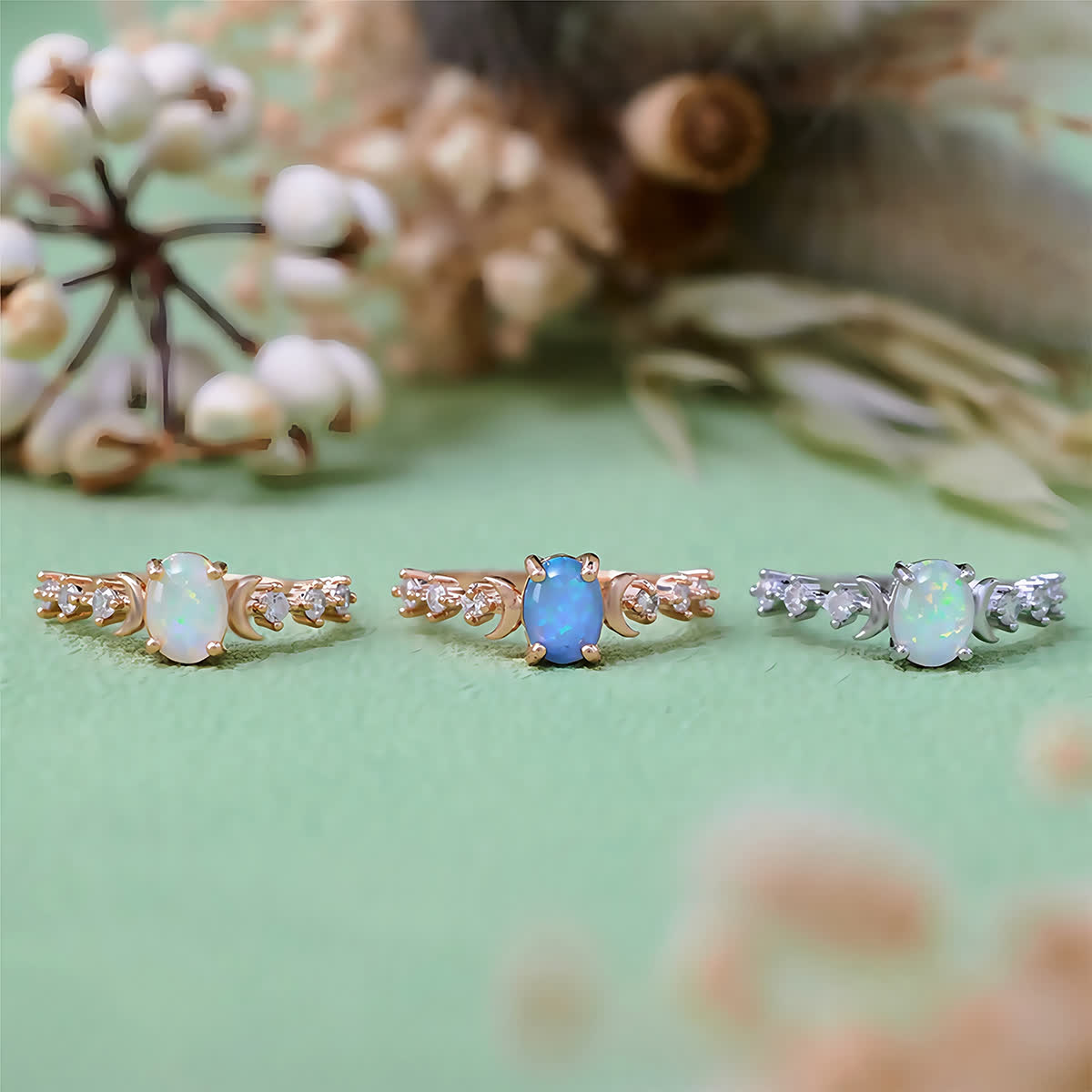 Evolvegem "Vernal Moon" Triple Goddess Opal Zircon Ring