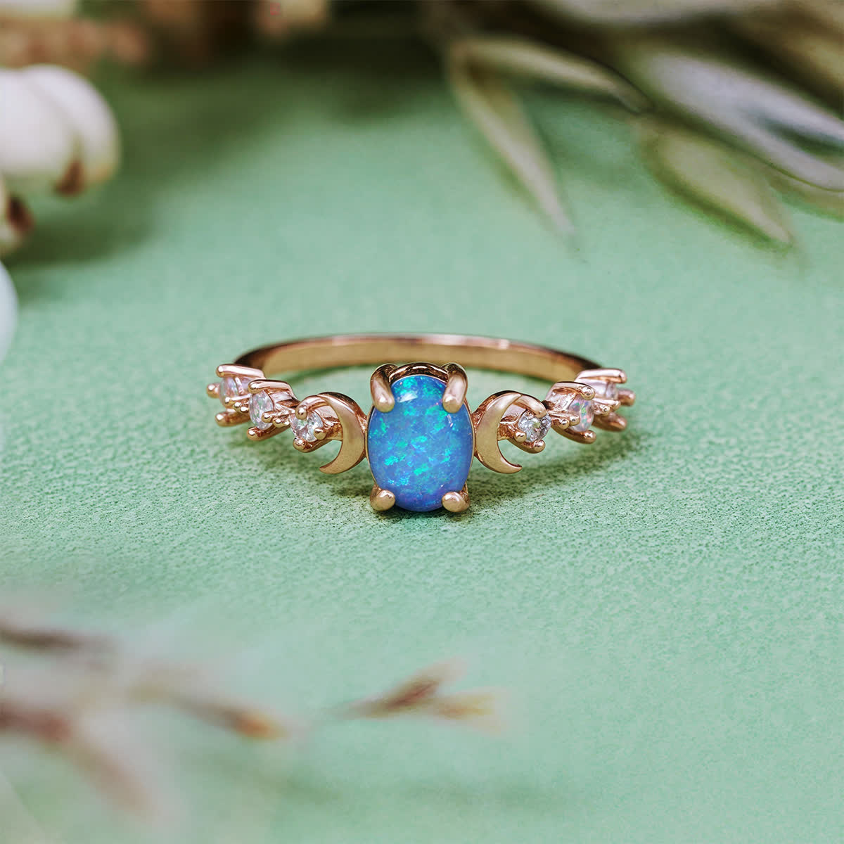 Evolvegem "Vernal Moon" Triple Goddess Opal Zircon Ring