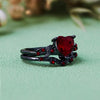 Evolvegem "Ruby Canopy Heart" 2Pcs Ruby Quartz Black Ring Set