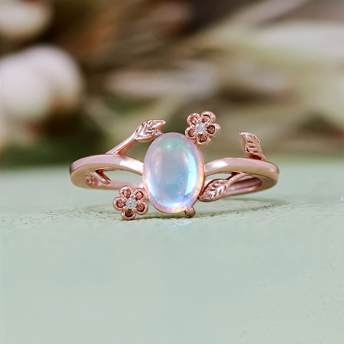 Evolvegem "Lunaris Florentia" Oval Cut Moonstone Floral Ring
