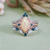 Evolvegem "Aqua Lumenis" 3Pcs Opal Emerald Ring Set