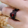 Evolvegem "Scarlet Venation" Black Ruby Quartz Leaf Ring
