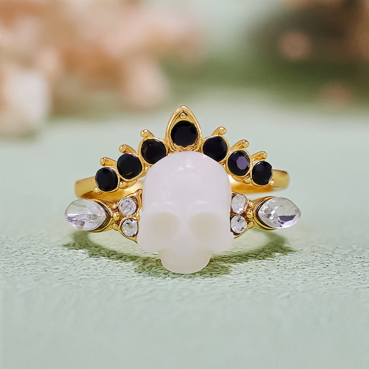 Evolvegem "Gothic Crown" 2Pcs Skull Gemstoen Ring Set