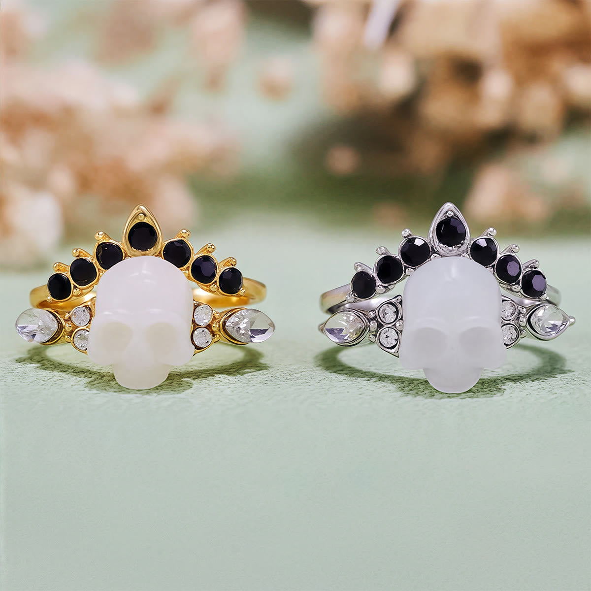 Evolvegem "Gothic Crown" 2Pcs Skull Gemstoen Ring Set