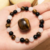 Evolvegem "Mocha Whisper" Tiger Eye Obsidian Clear Crystal Bracelet