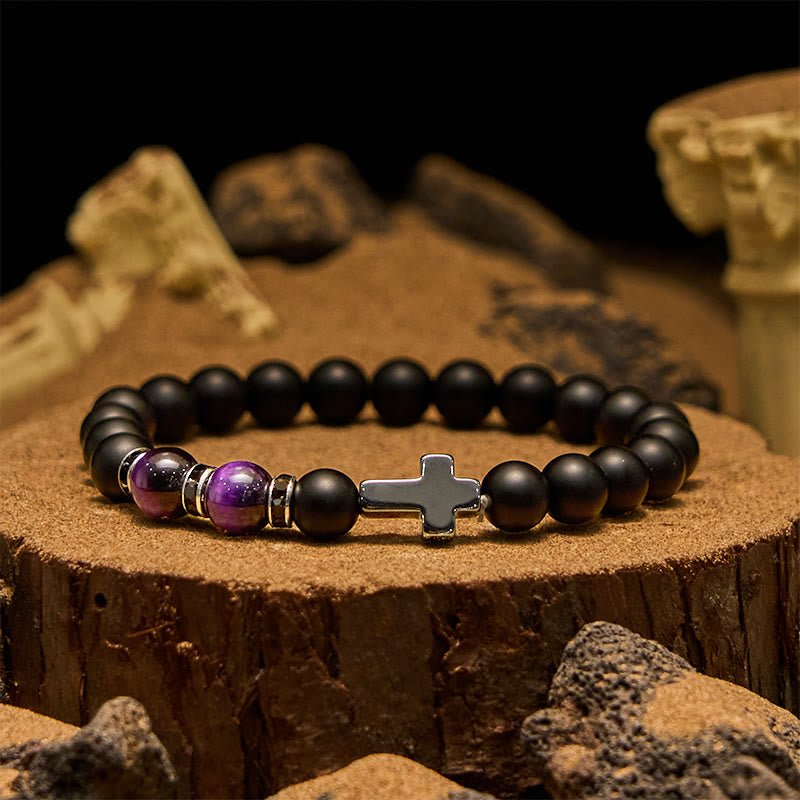 Evolvegem "Crux Codex" Serise Obsidian Cross Gemstone Bracelet