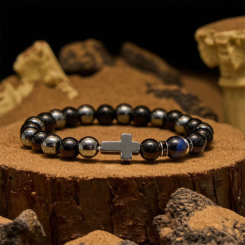 Evolvegem "Crux Codex" Serise Obsidian Cross Gemstone Bracelet