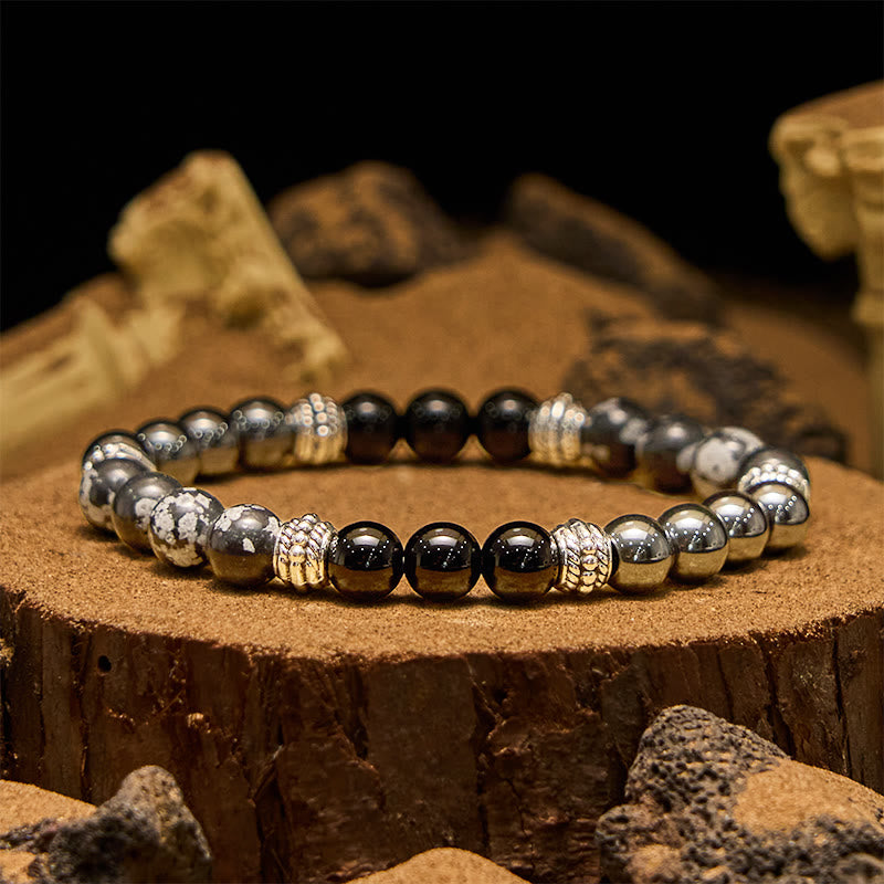 Evolvegem "Nightstrata" Natural Snowflake Stone Gem Bracelet
