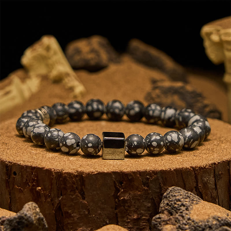 Evolvegem "Andromeda Ash" Snowflake Stone Cube Hematite Bracelet