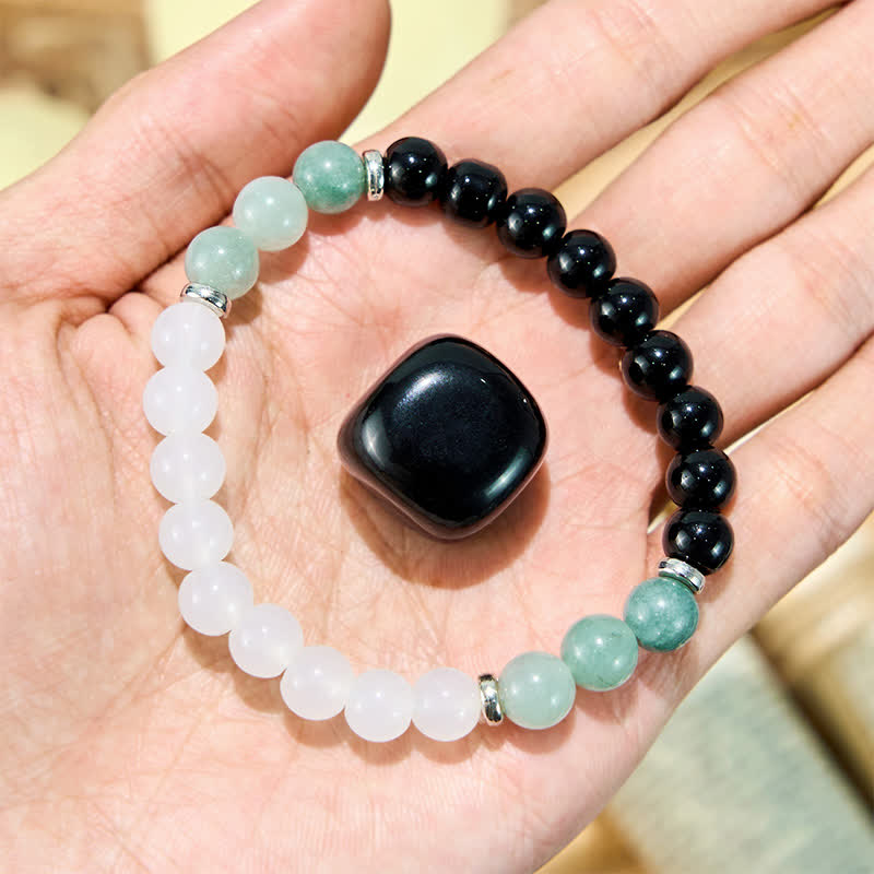 Evolvegem "TerraSync Core" Clear Crystal Amazonite Obsidian Bracelet
